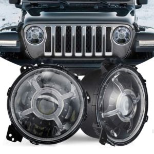 Uusimad 9-tollised ümarad LED-esituled Halo DRL jaoks Jeep Wrangler JL 2018 2019 täiendatud päevasõidutuledega kõrgtulega lähituled